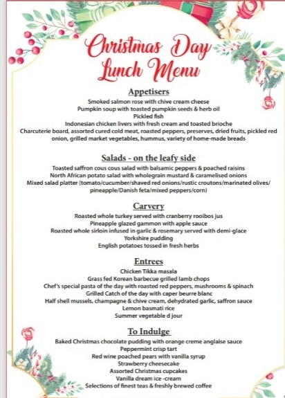 Christmas Menu At Hilltop